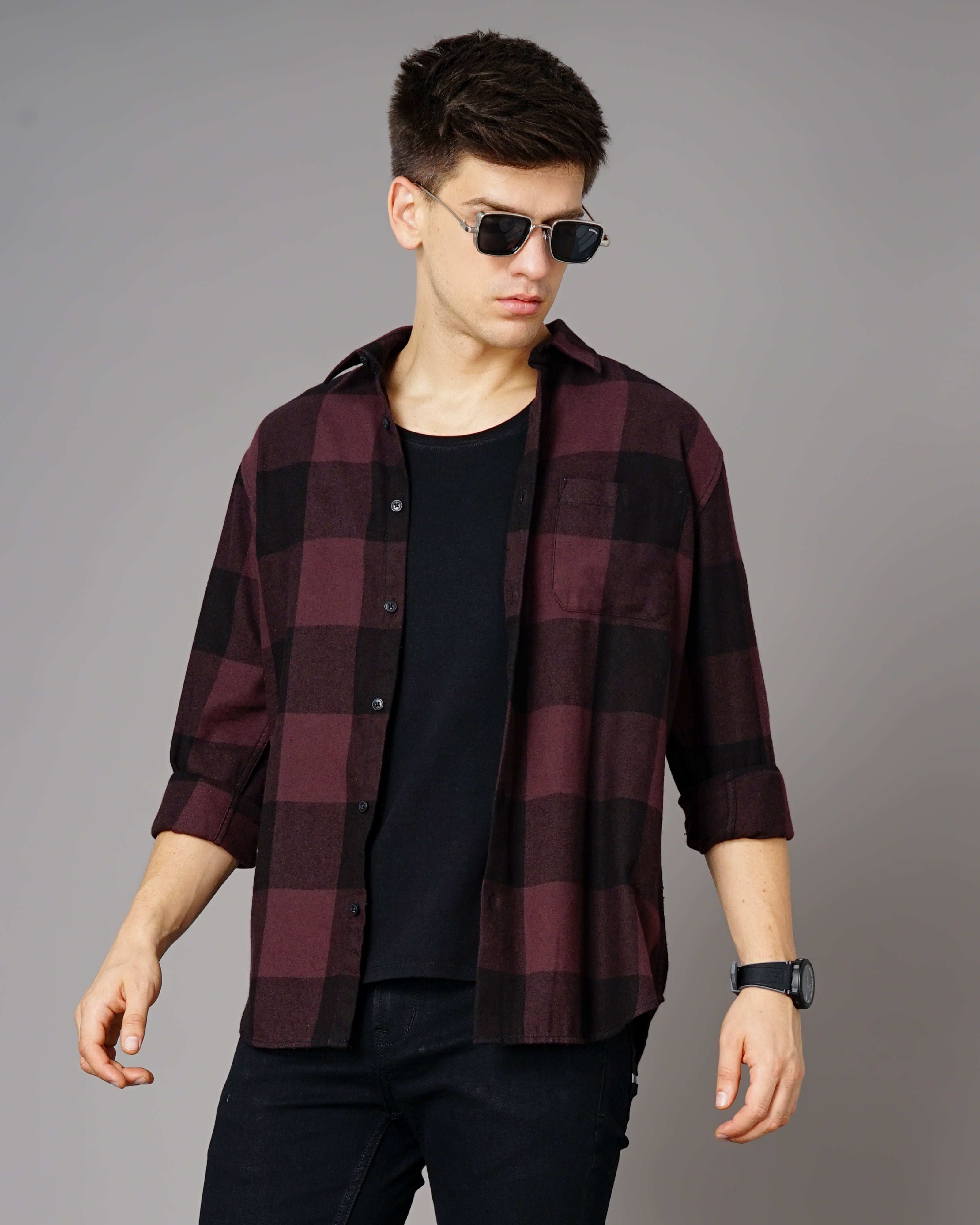 Men Purple Cotton Slim Shirt