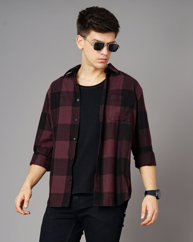 Men Purple Cotton Slim Shirt