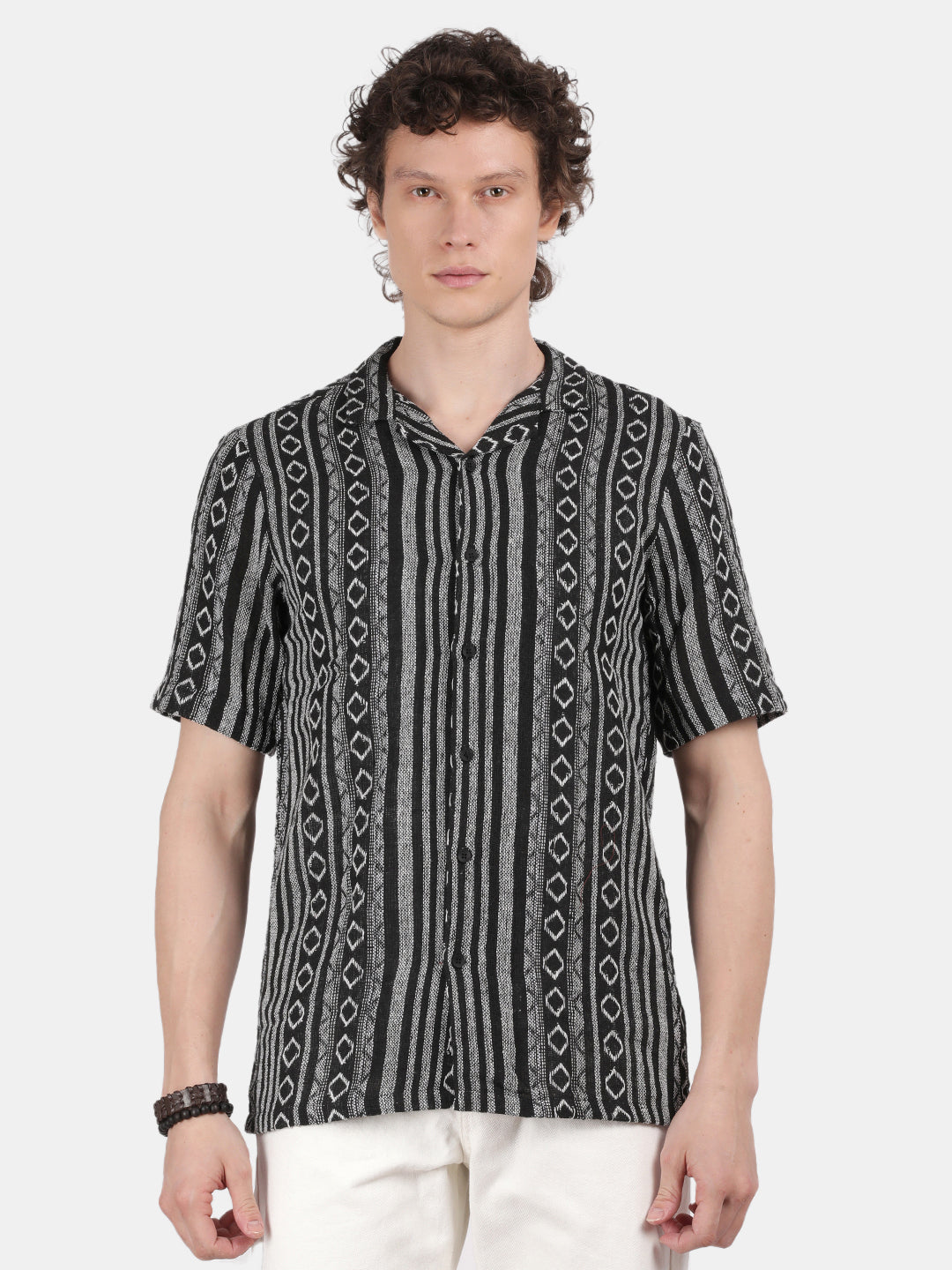 Men Black Slim Fit Spread Collar Half Sleeve Casual Shirt