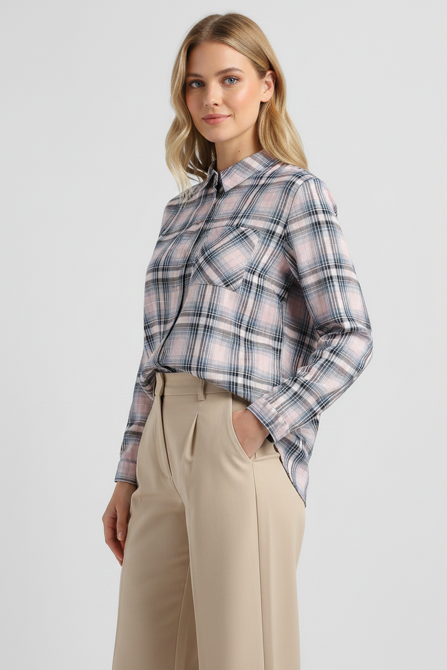 Women Casual Checkered Shirt with Pocket