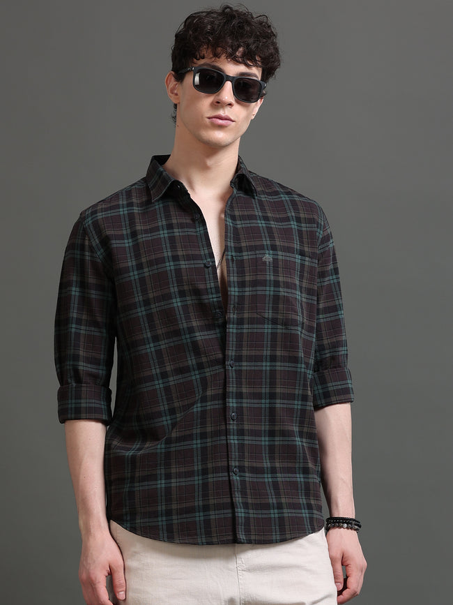 Men Green Checked Shirt