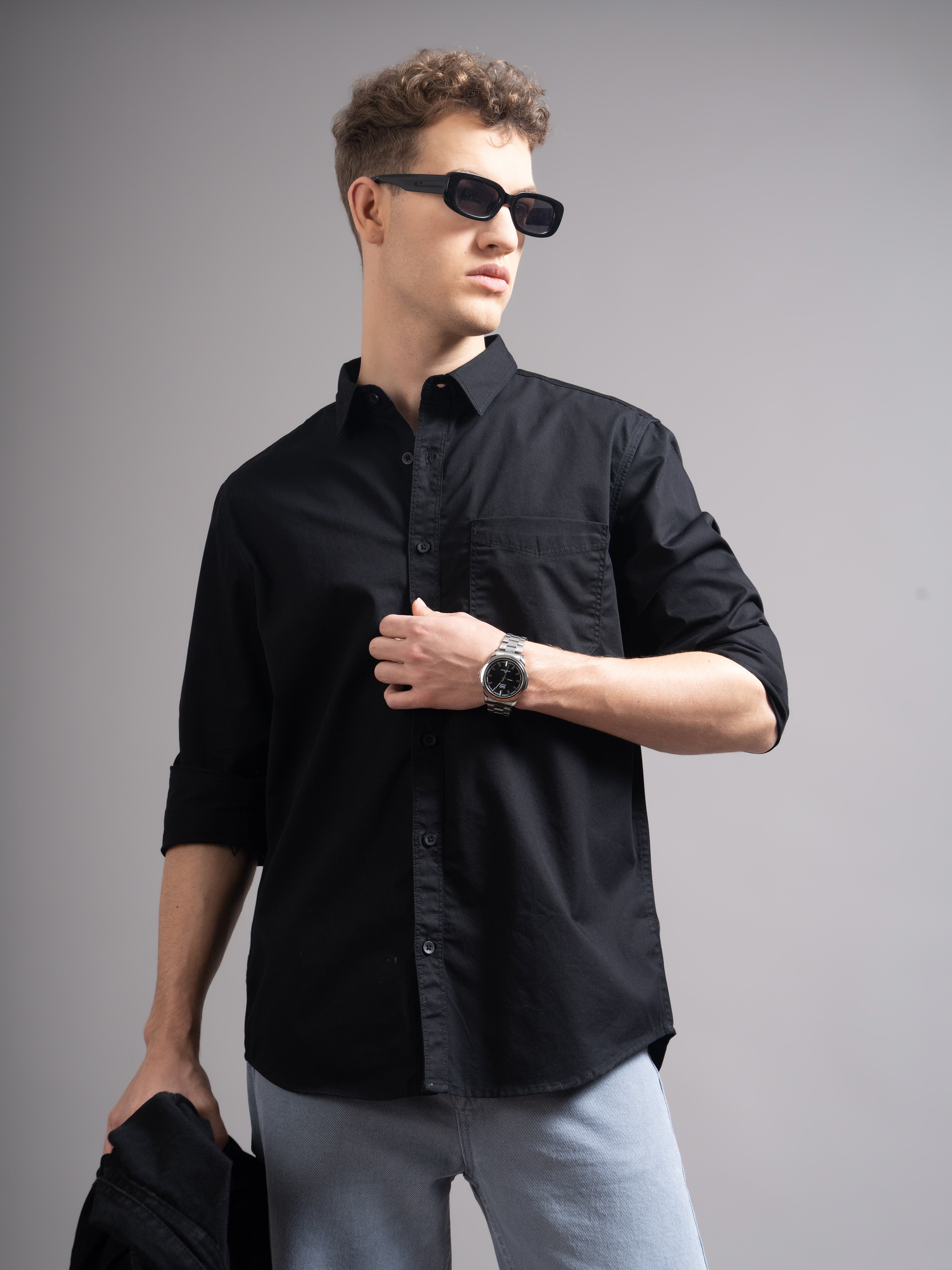 Men Black Twill Shirt