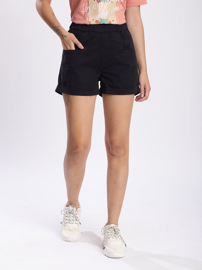 Women Black Stretchable Casual Shorts