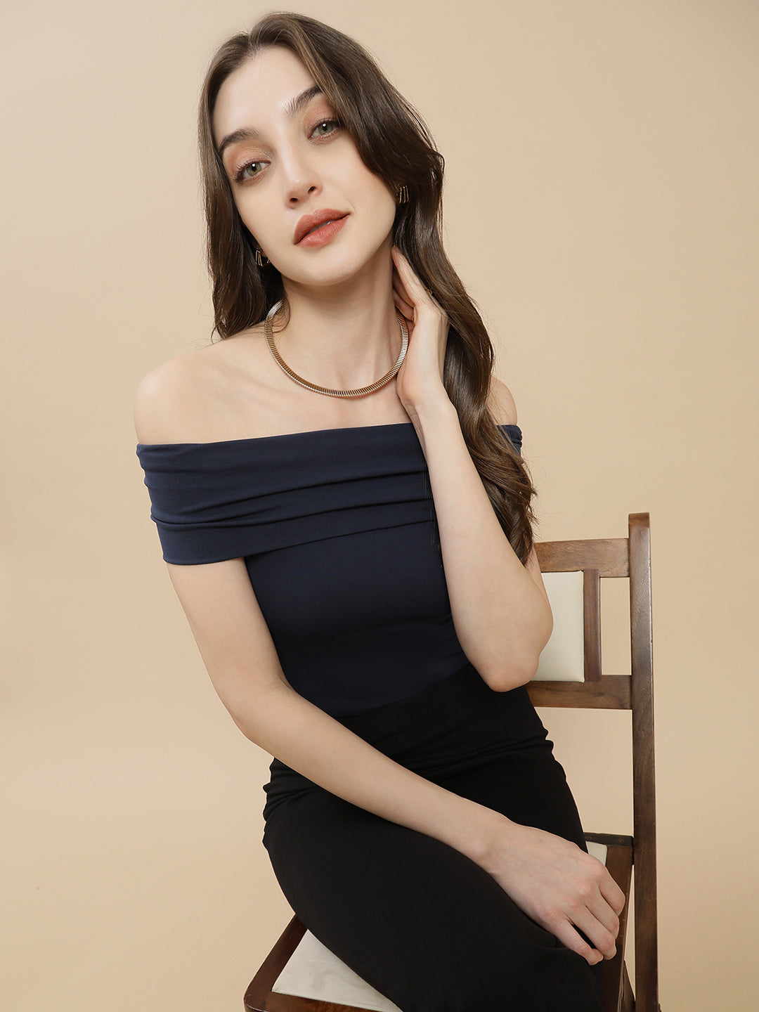 Women Navy Off Shoulder Top