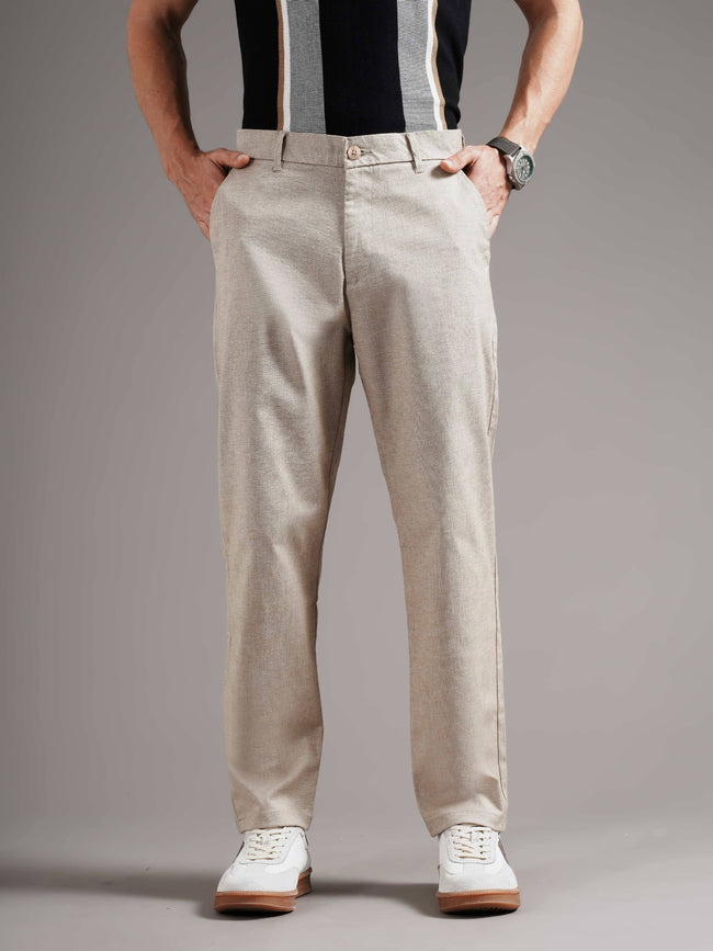 Men Beige Straight Fit Trousers
