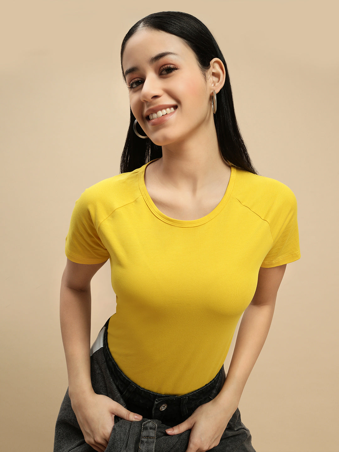 Women Mustard Half Sleeve Top