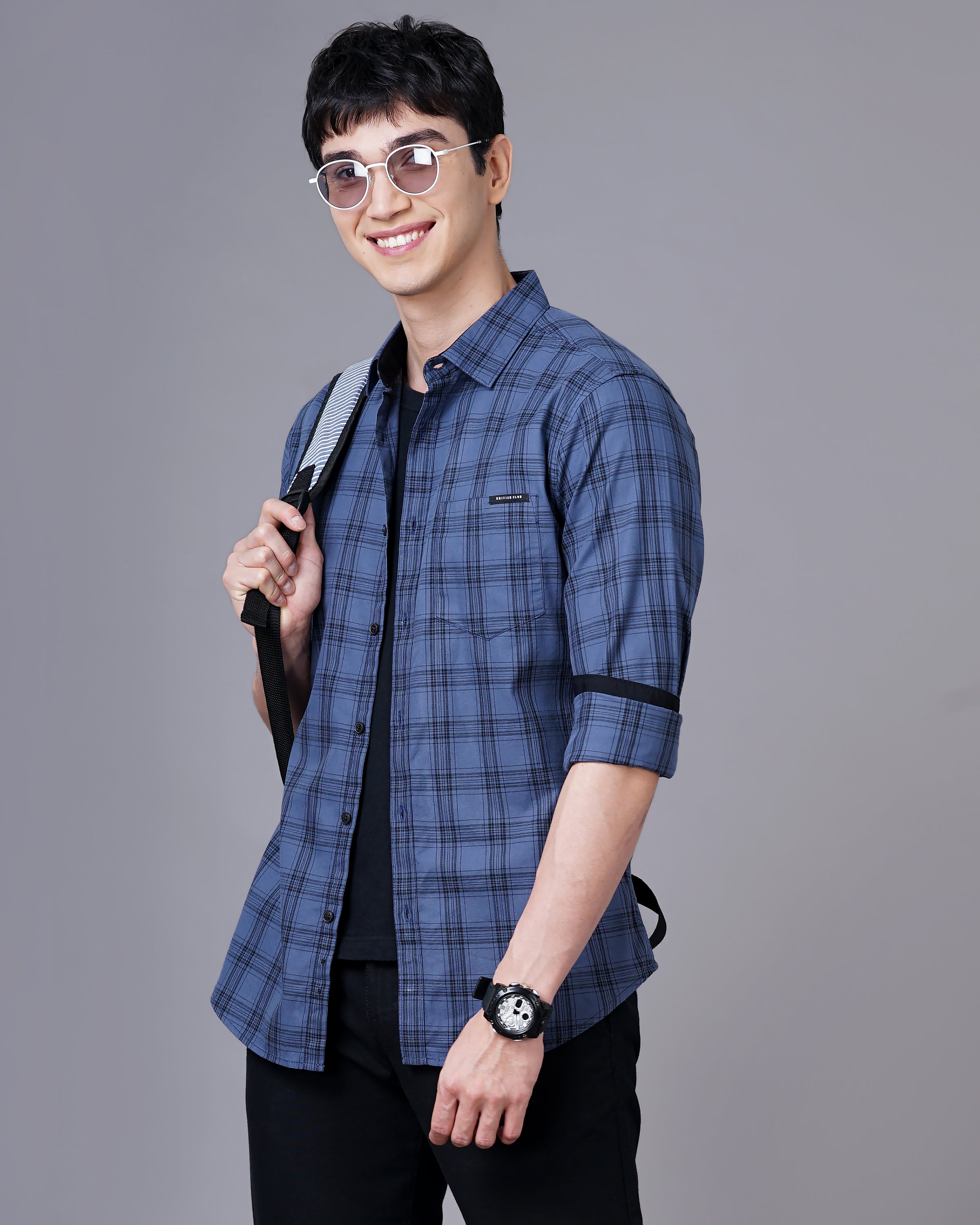 Men Purple Cotton Slim Shirt