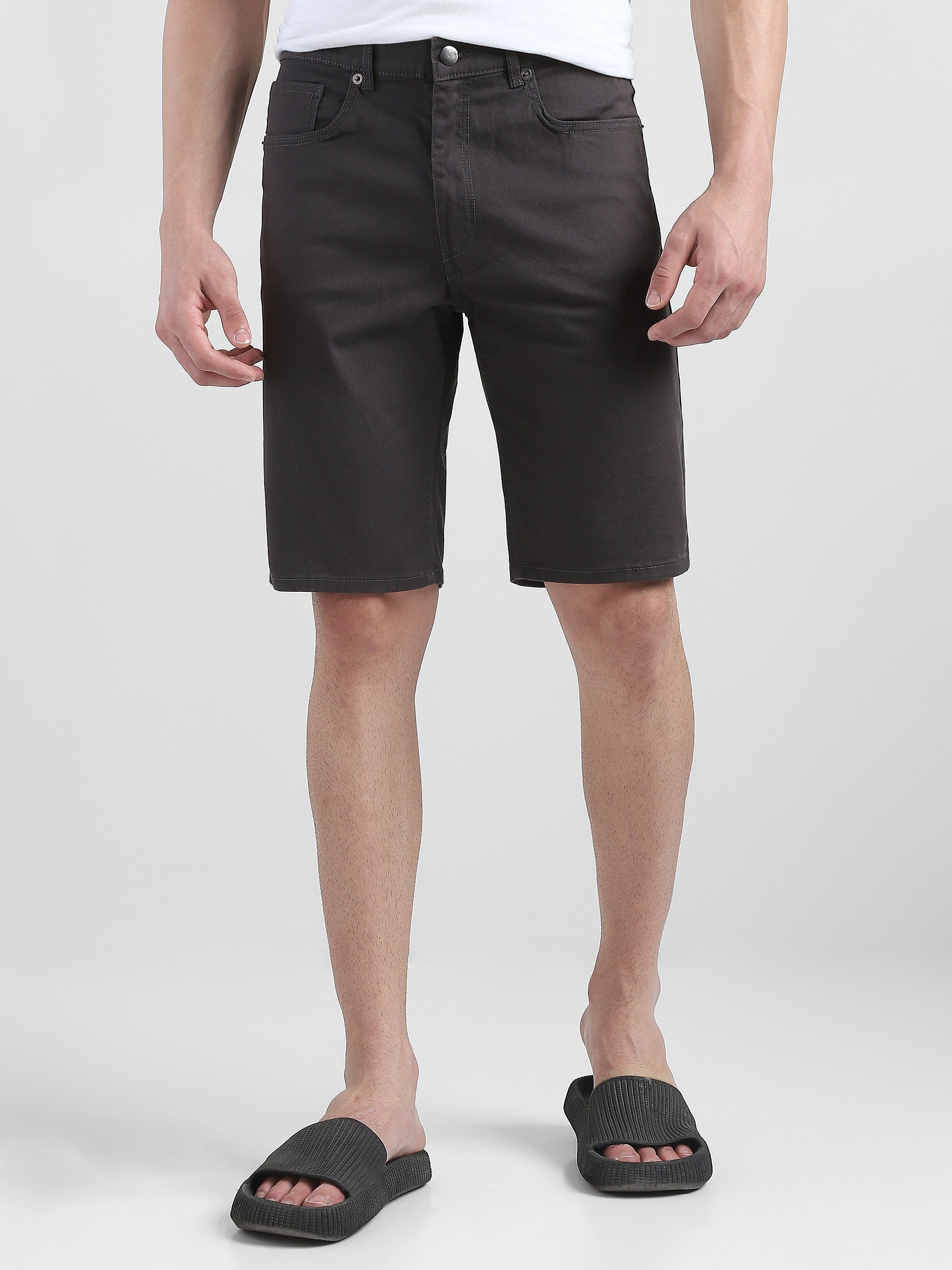 Men Dark Grey Denim Knee Length Shorts