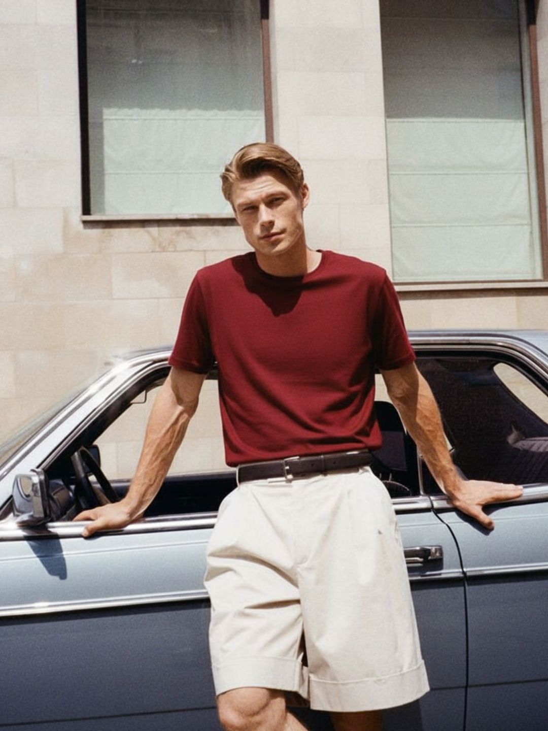 Men Maroon Solid Cotton T-shirt