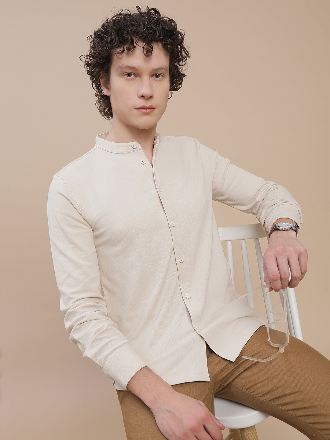 Men Beige Full Sleeve Shirt