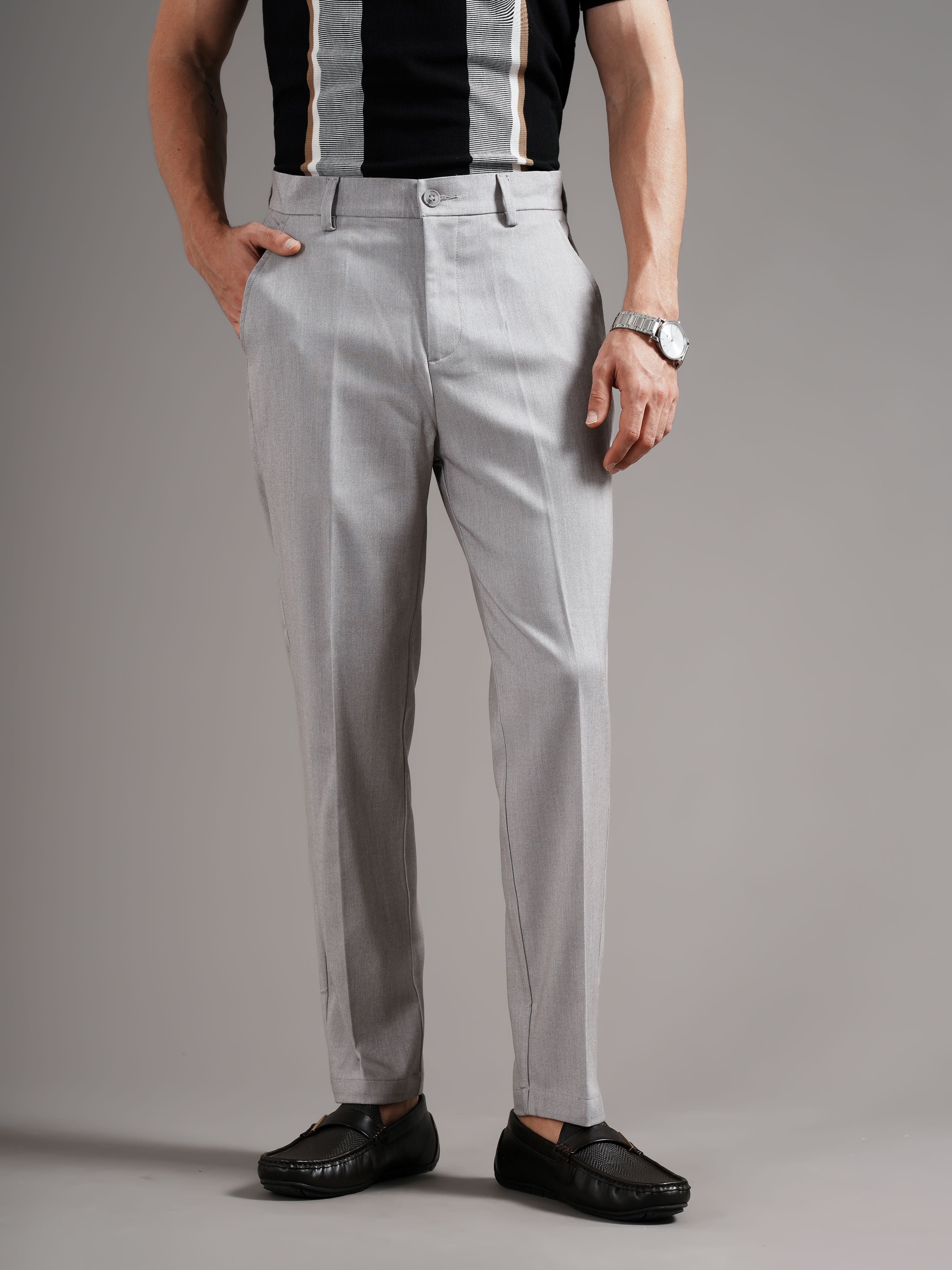 Men Grey Straight Fit Trousers