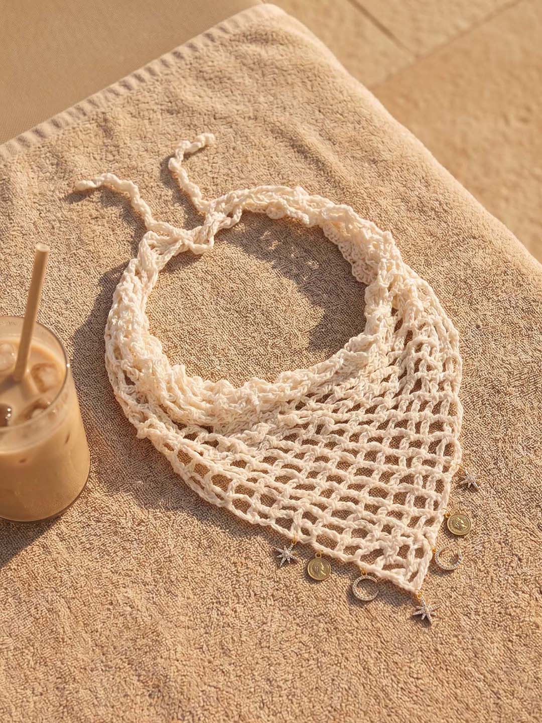 Off-white Bohemian Crochet Headscarf with Celestial Charms