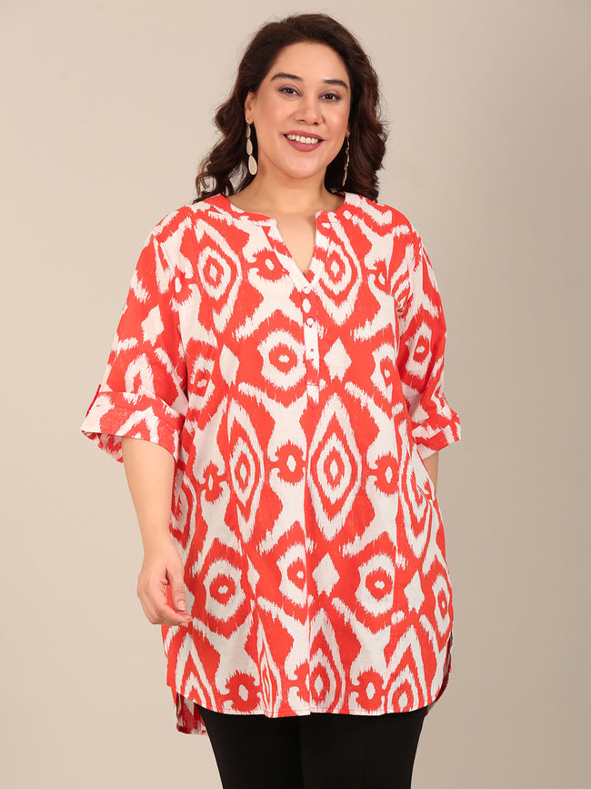 Women Orange Ikkat Printed Tunic