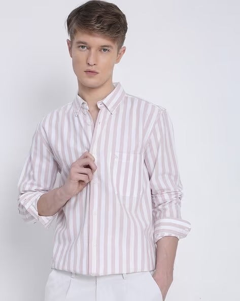Men Mauve Striped Shirt