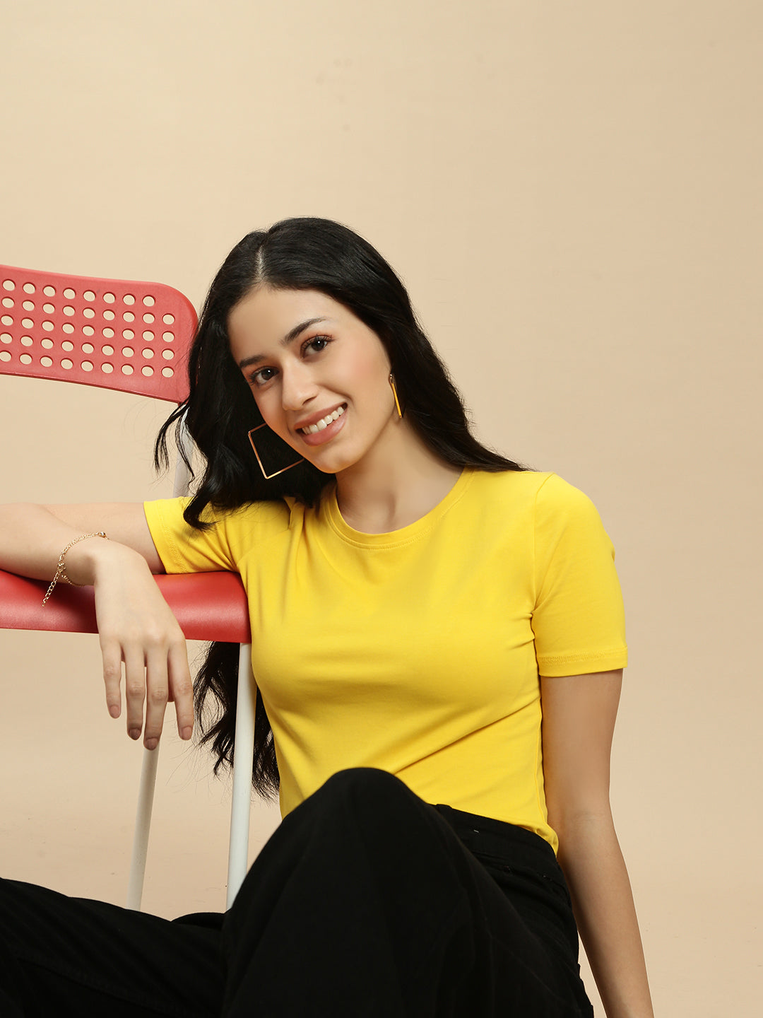 Women Mustard Half Sleeve Top