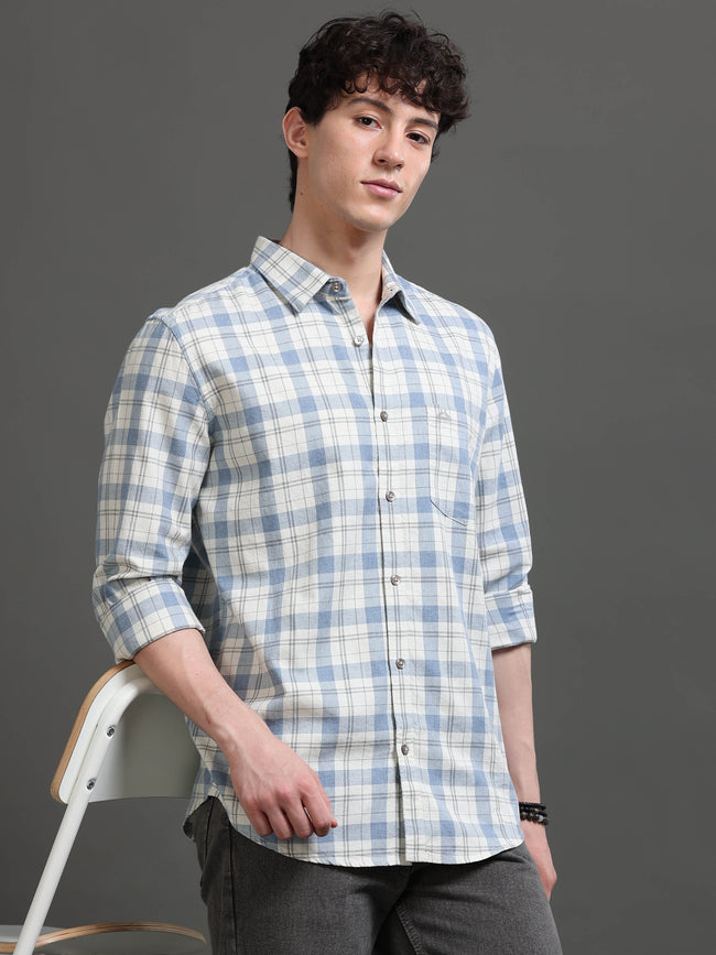 Men Blue Checked Shirt
