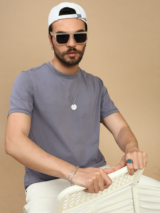 Men Blue High Neck Tee