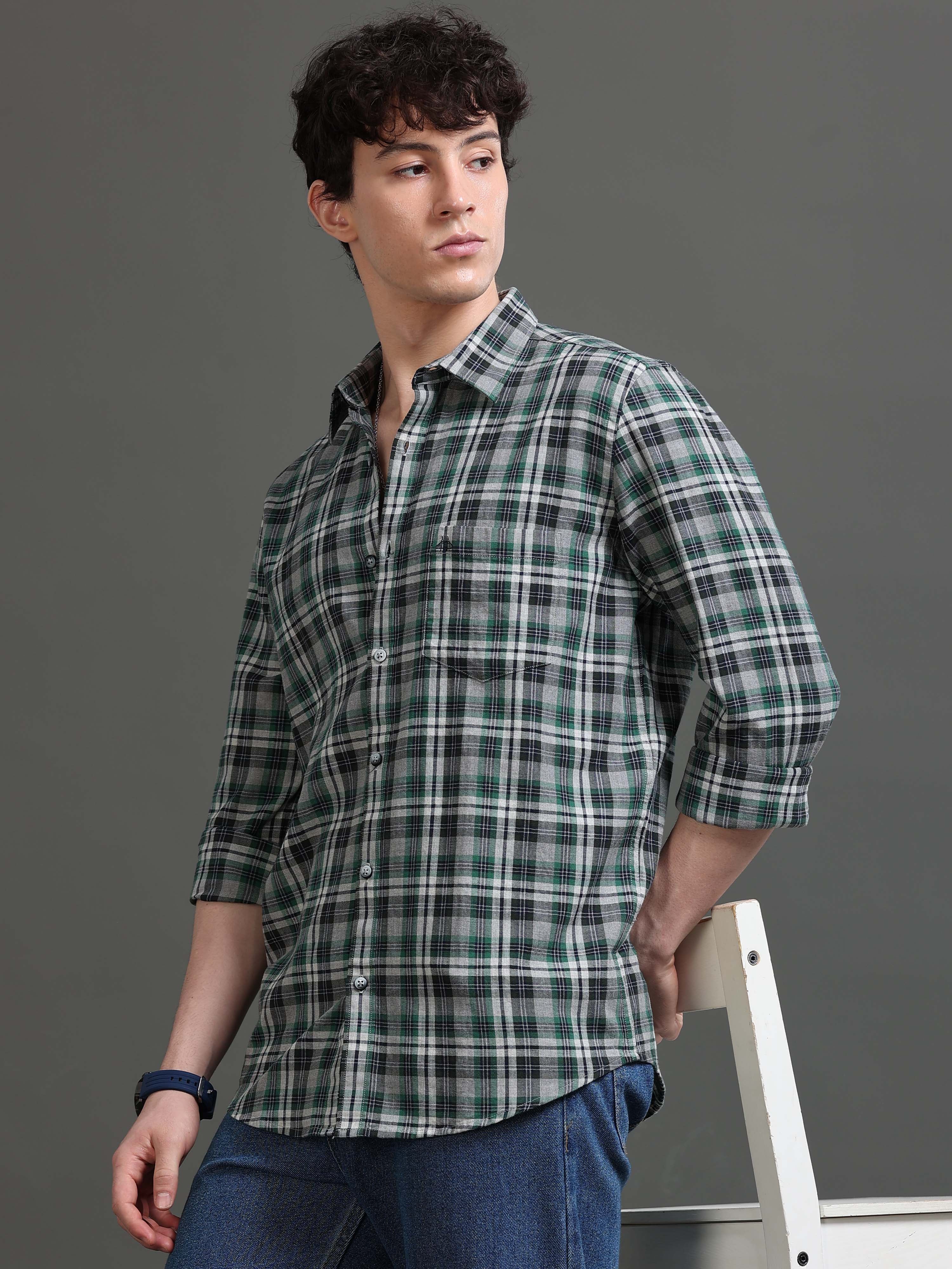 Men Green Checked Shirt