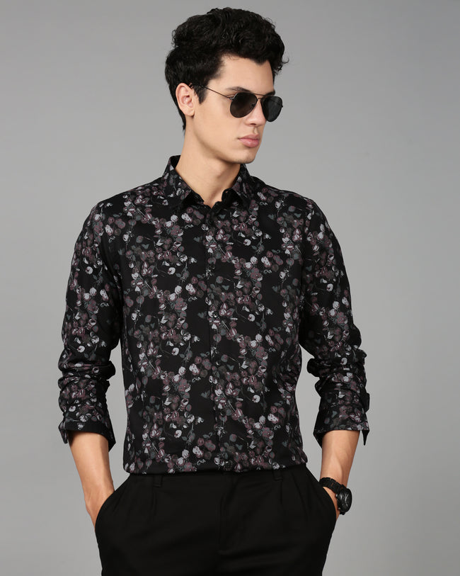 Men Black Floral Print Shirt