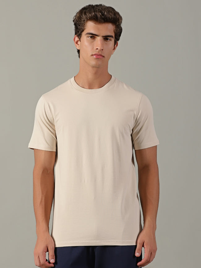 Men Beige Crew Neck T-Shirt