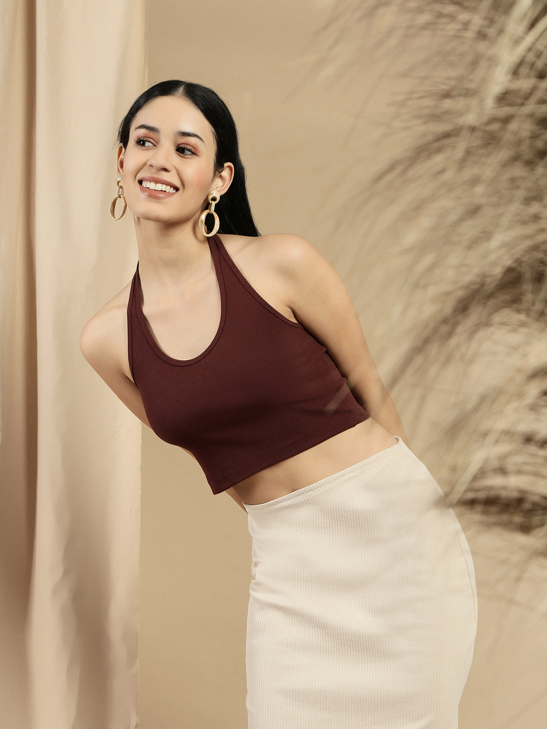 Women Brown Sleeveless Crop Top