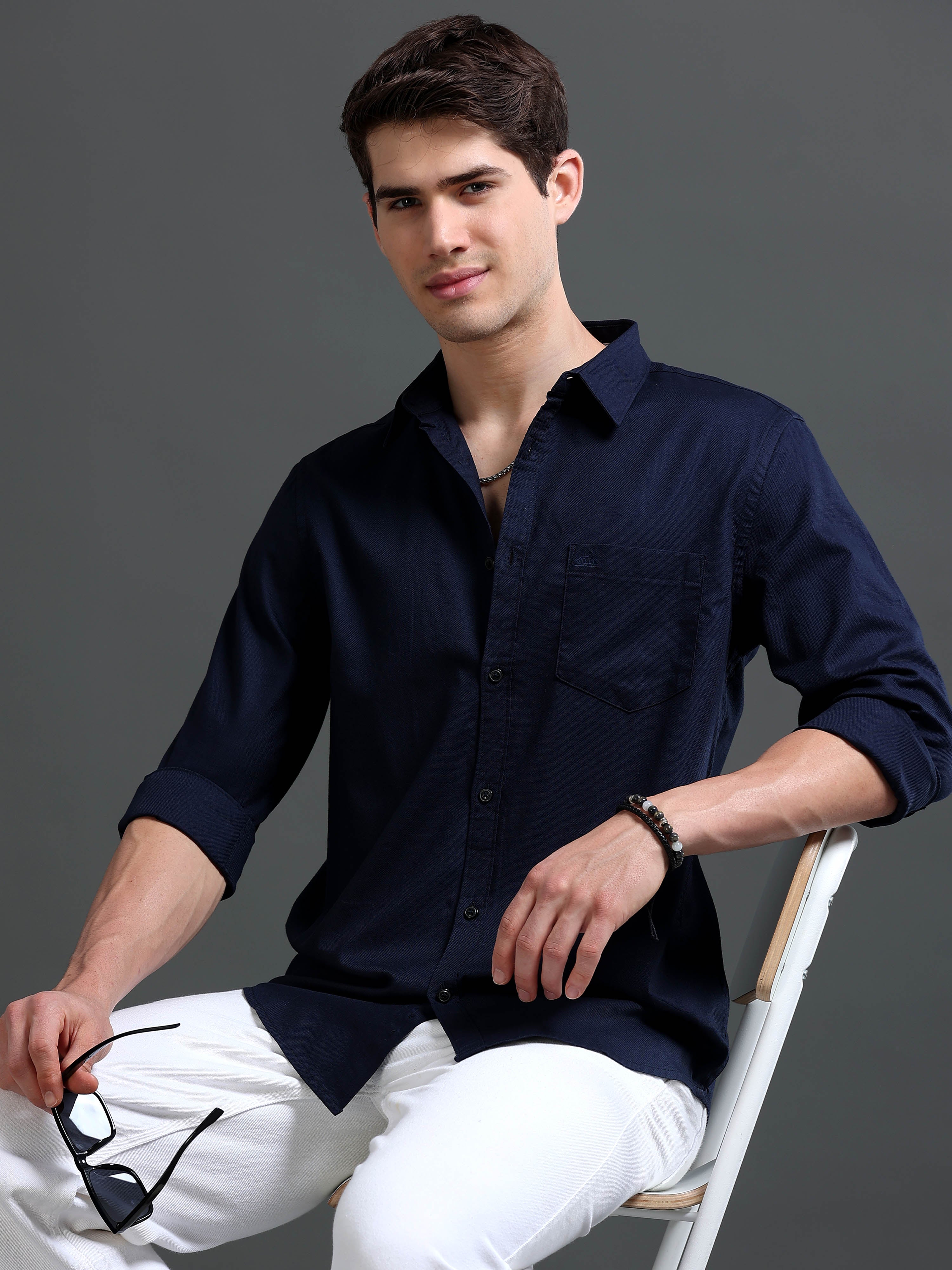 Men Navy Dobby Shirt