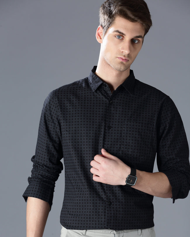 Men Black Cotton Slim Shirt