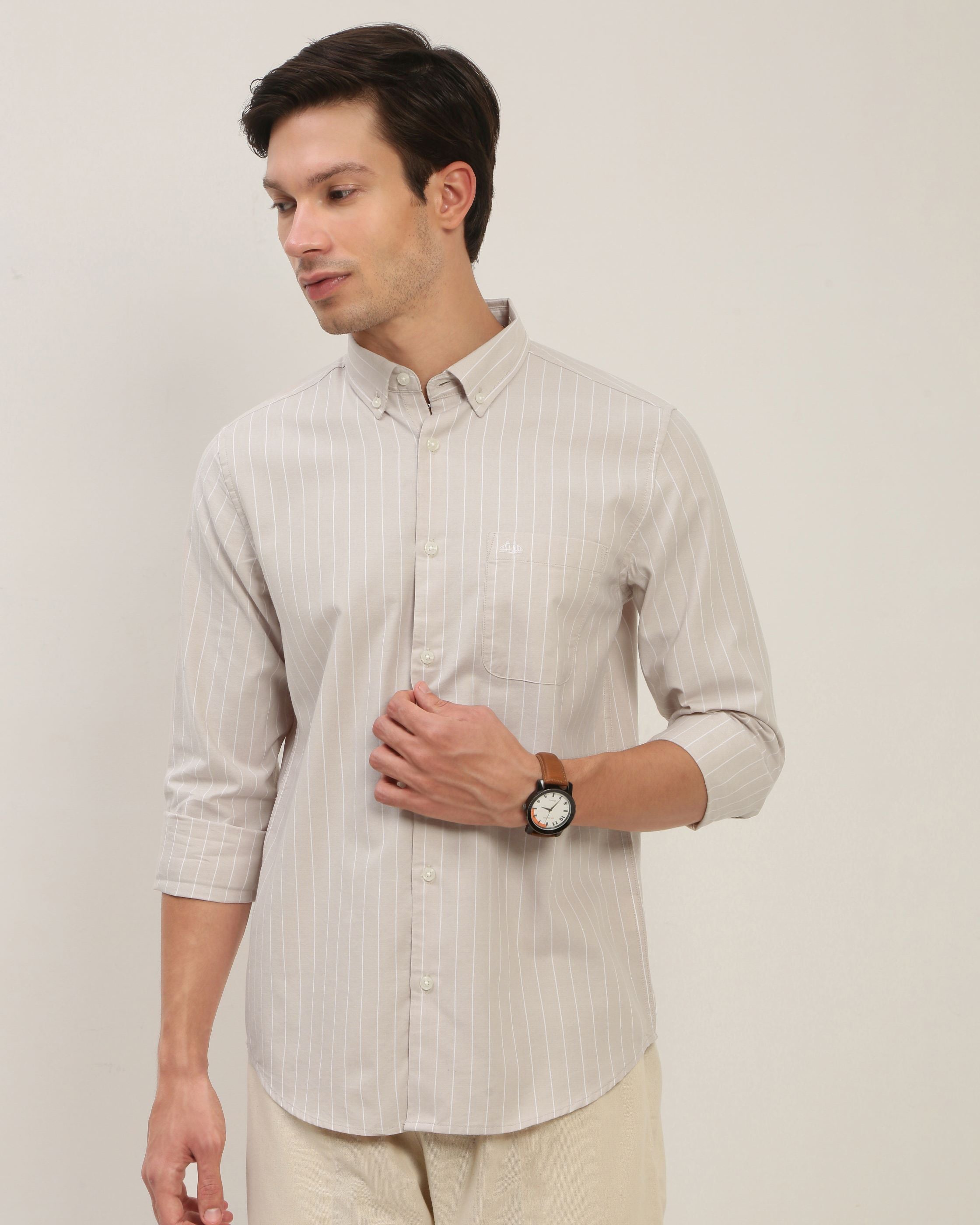 Men Beige Striped Shirt