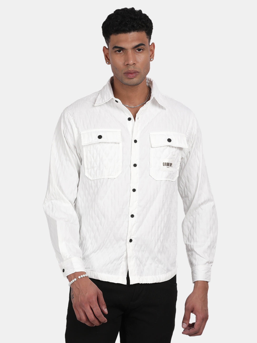 Men White Slim Fit Spread Collar Full Sleeve Casual Shirt