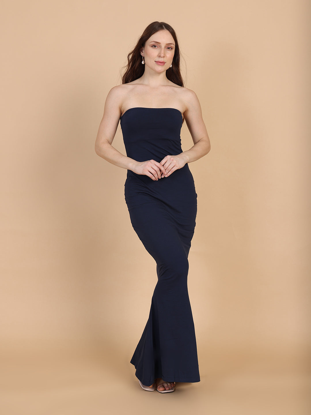 Women Navy Tube Dress With Back Slit