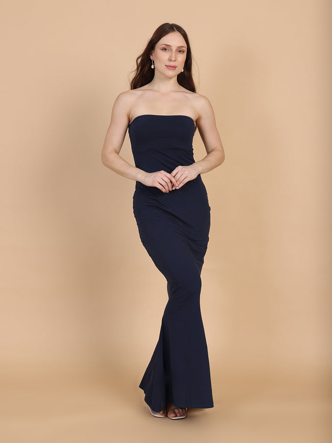 Women Navy Tube Dress With Back Slit