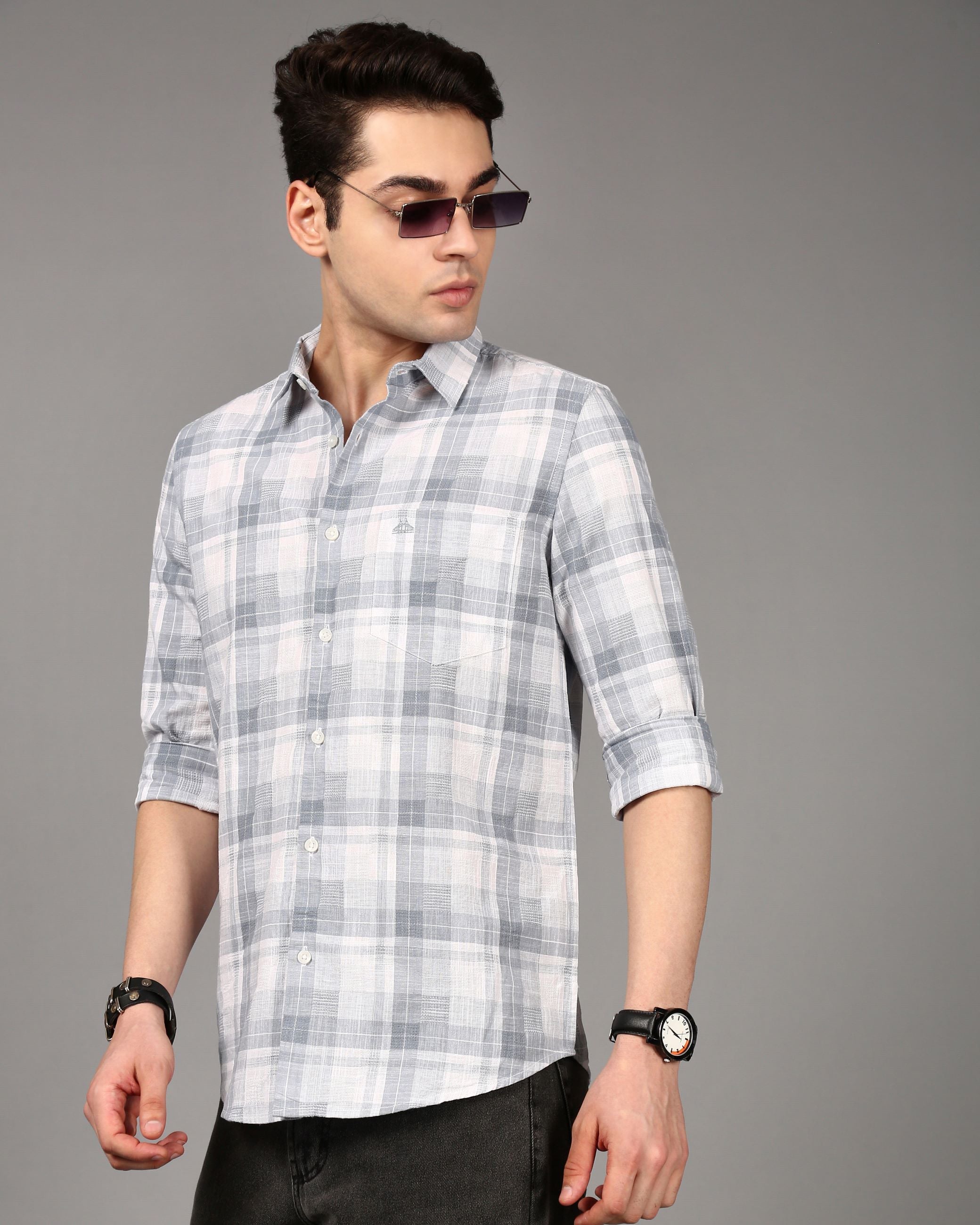 Men Grey Checked Shirt