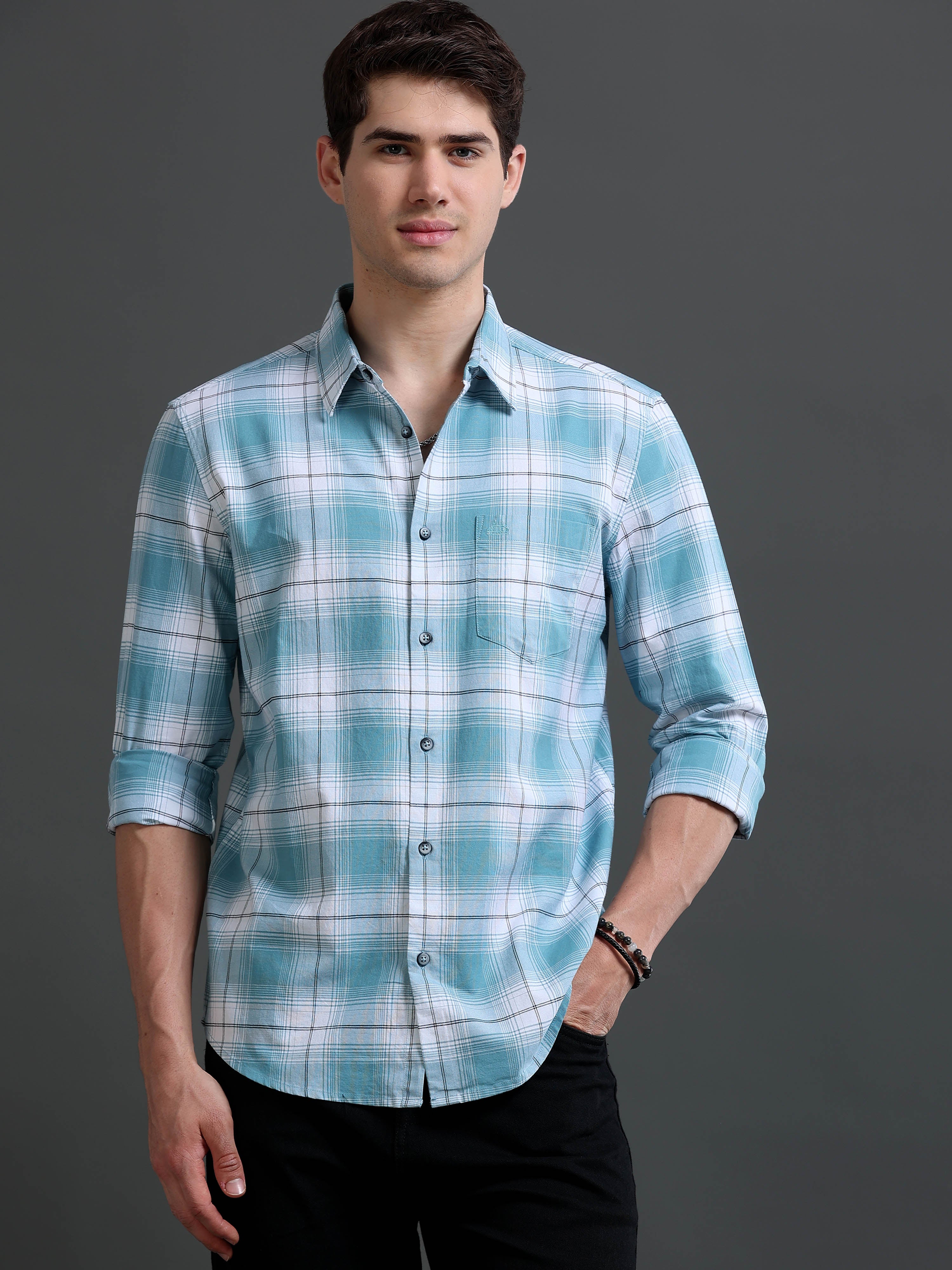 Men Blue Checked Cotton Shirt