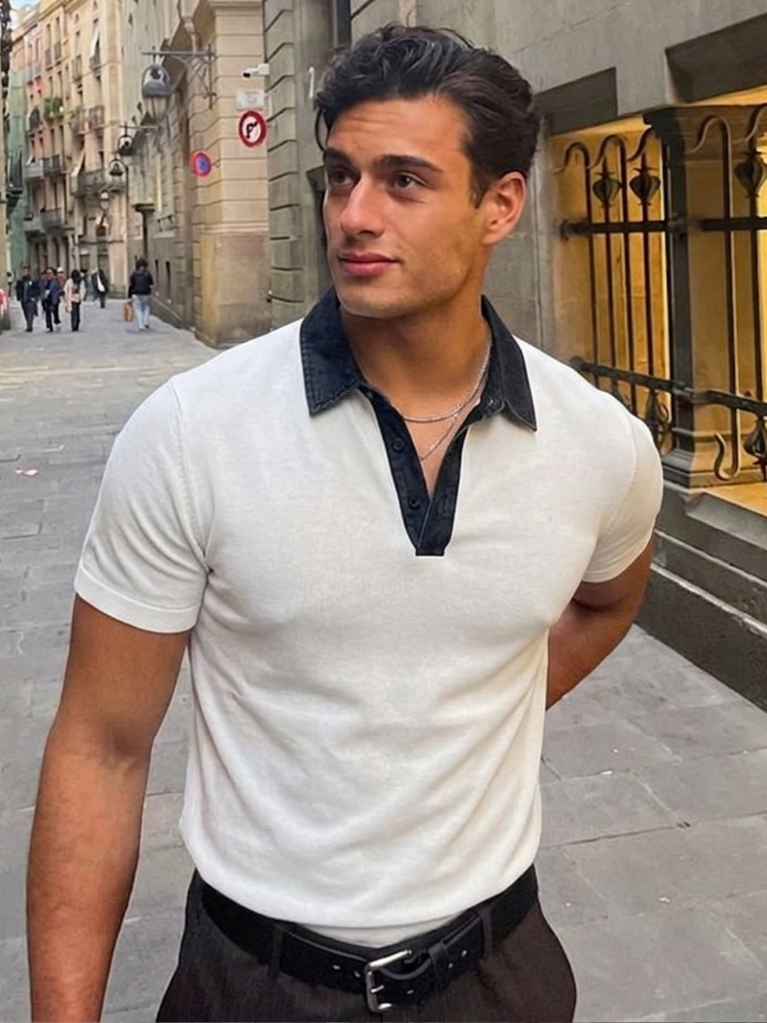Men White Solid Polo T-Shirt