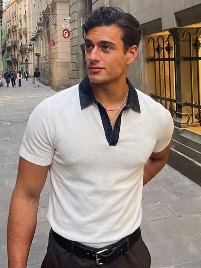 Men White Solid Polo T-Shirt