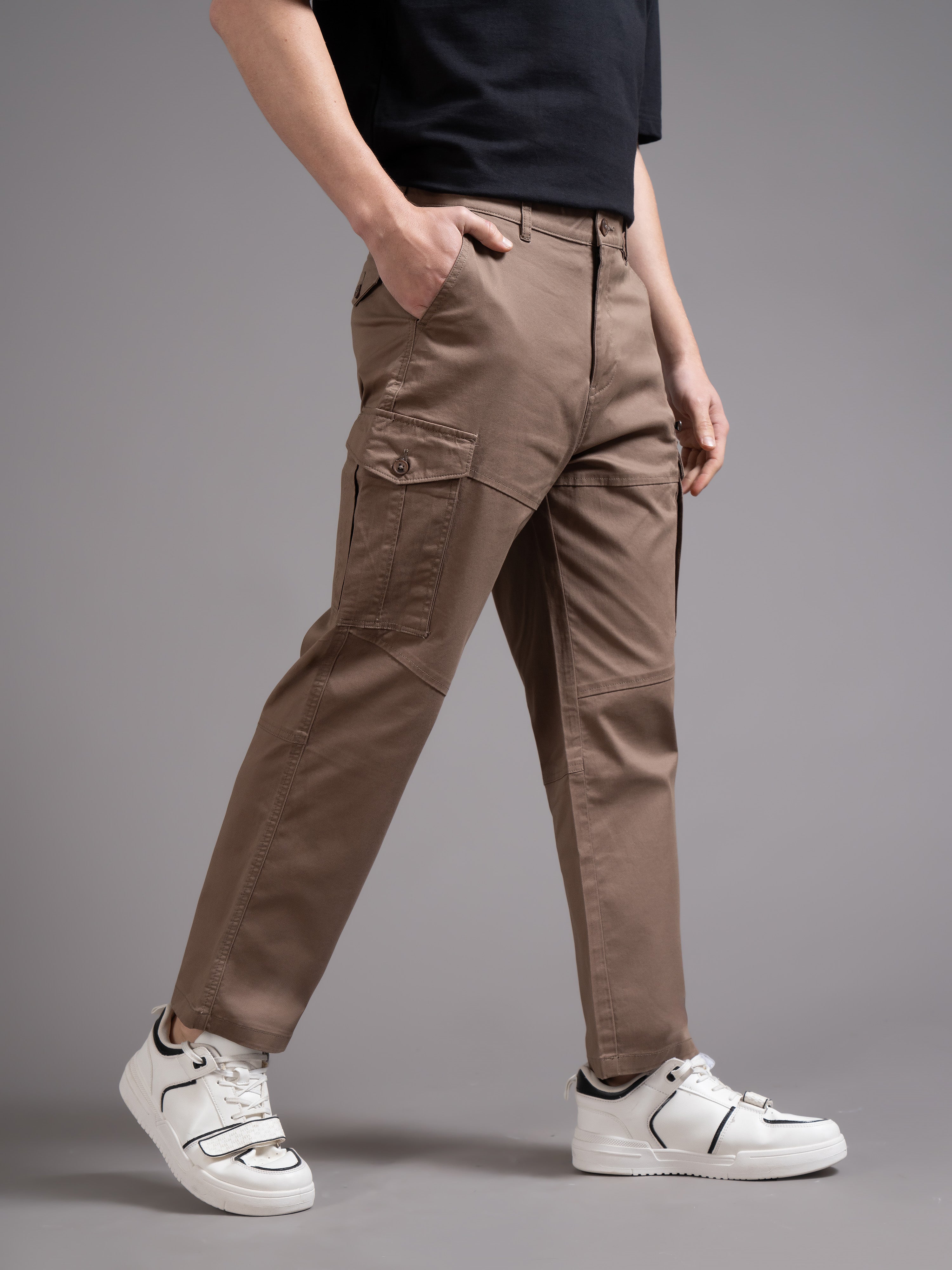 Men Brown Relaxed Fit Cargo Trouser