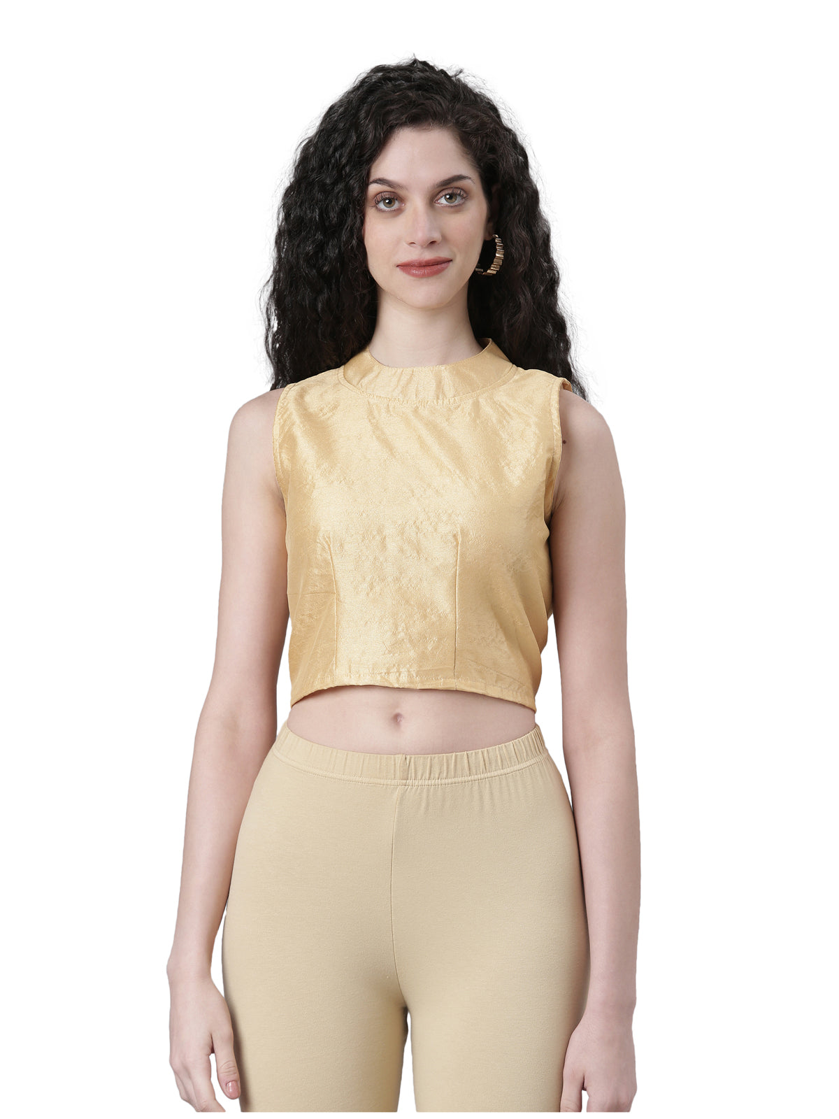 Women Beige Silk Knot Saree Blouse