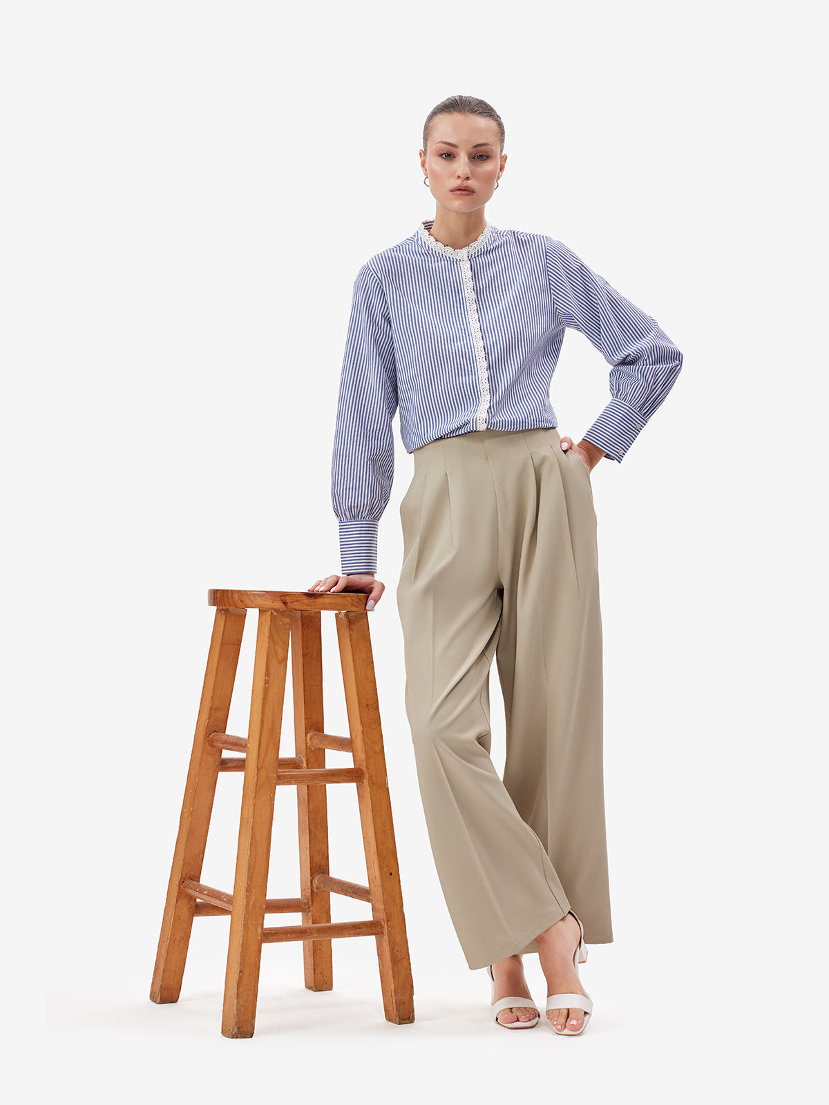 Women Blue Striped Button-Down Shirt