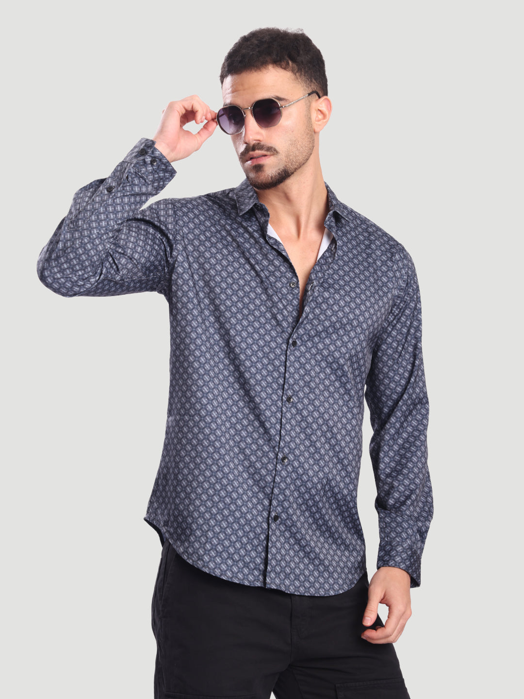 Men Grey Abrstact Print Casual Shirt