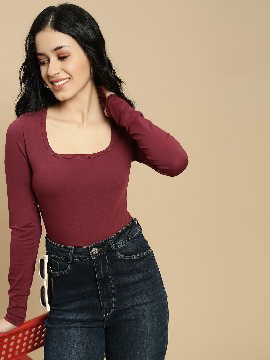 Women Burgundy Full Sleeve Top