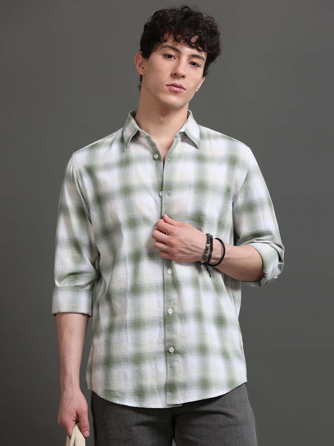 Men Green Checked Shirt