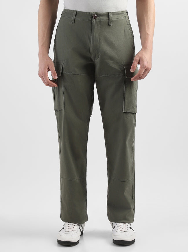 Men Olive Cotton Mid Rise Cargo Pants