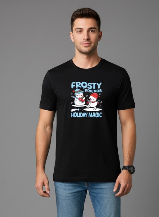 Men Printed Black Cotton Tshirt