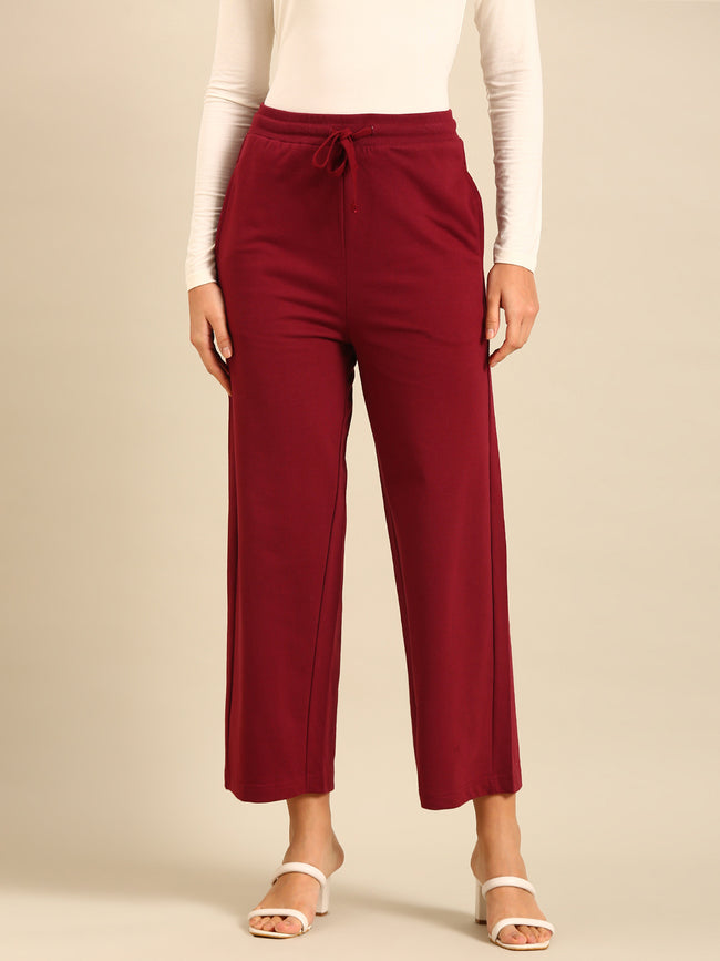 Women Burgundy Casual Pants