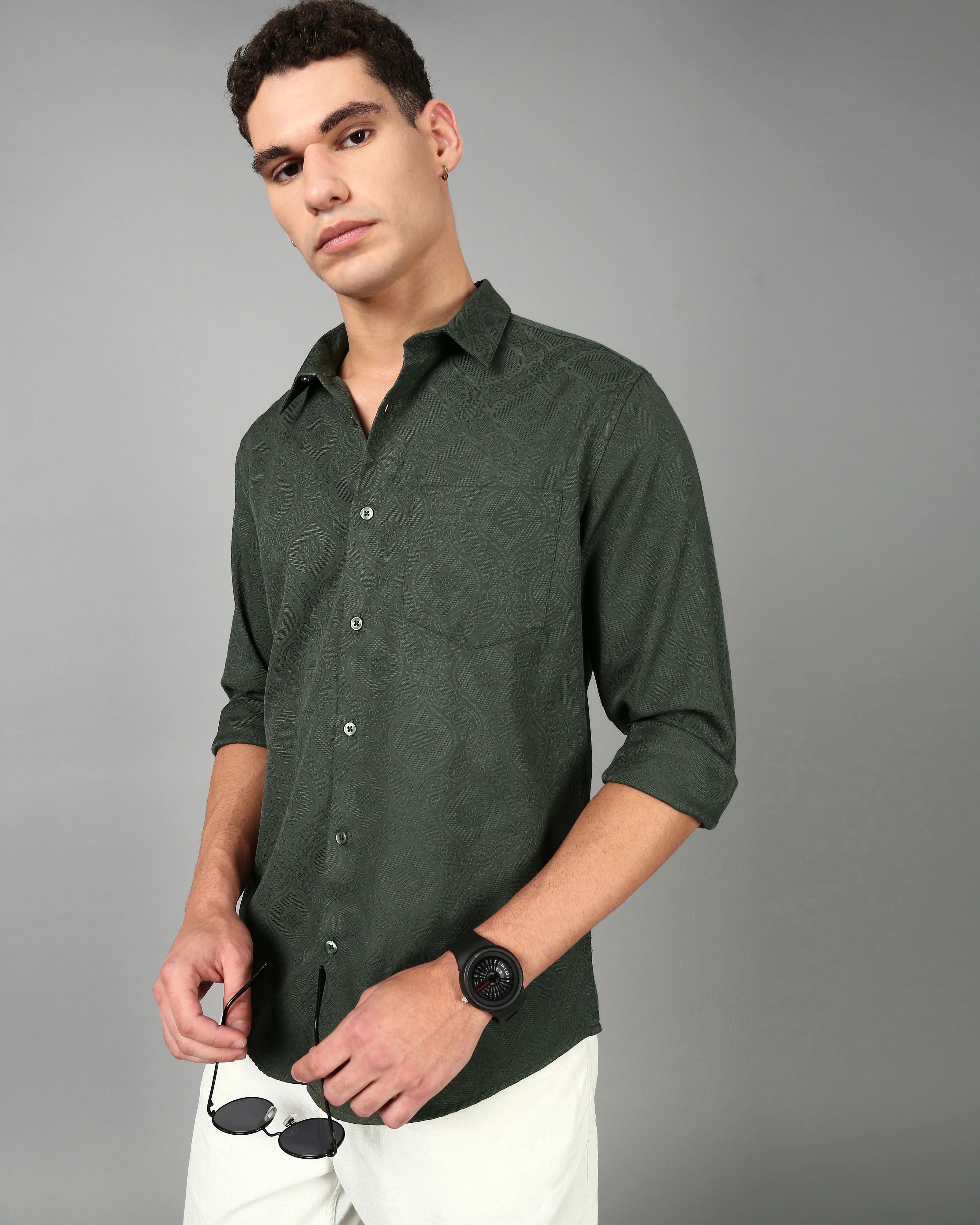 Men Olive Casual Shirt