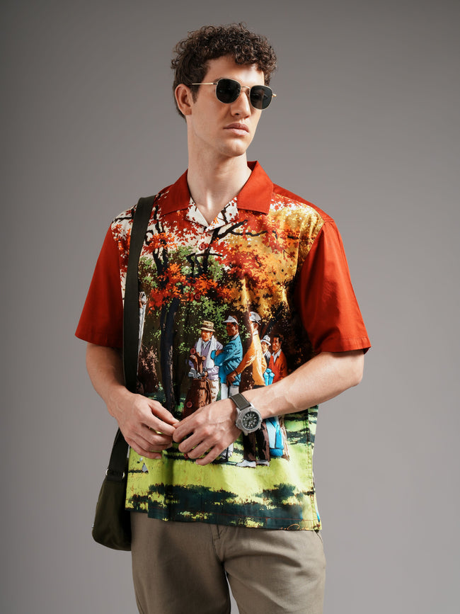 Men Red Casual Printed Shirt