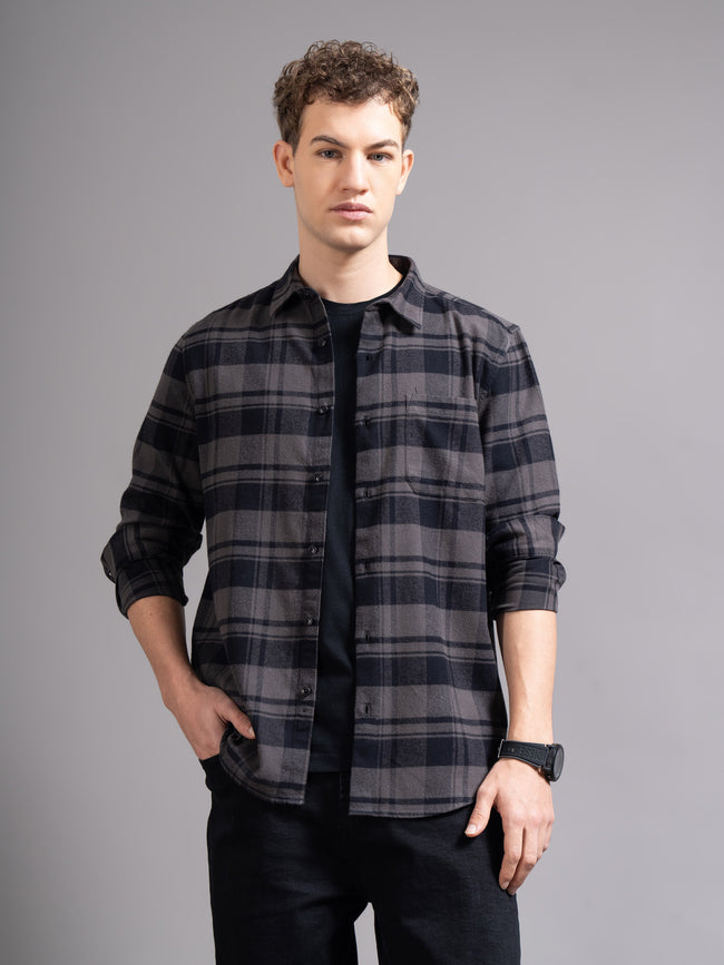 Men Grey Flannel Checked Shirt