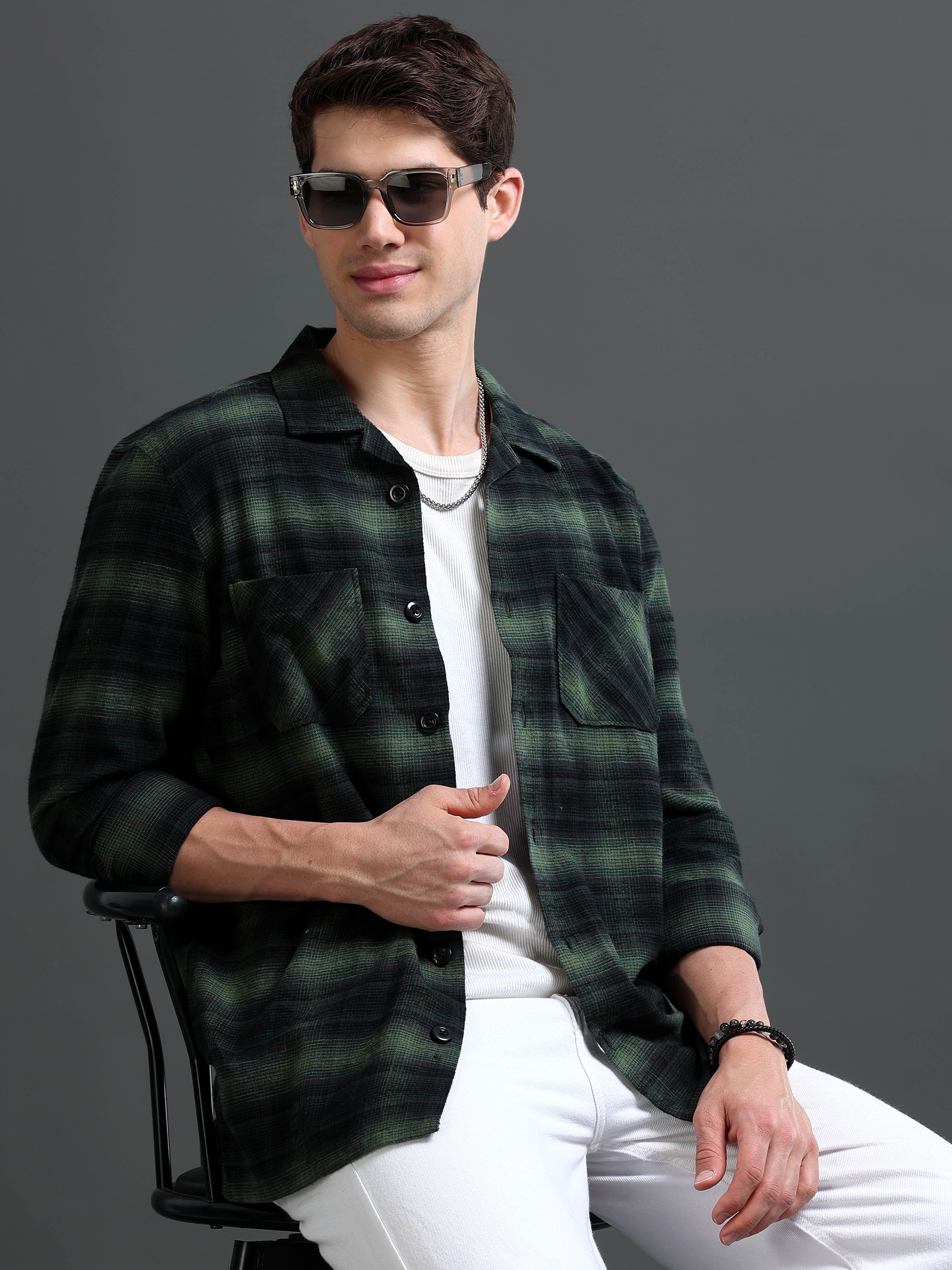 Men Green Flannel Checked Shirt