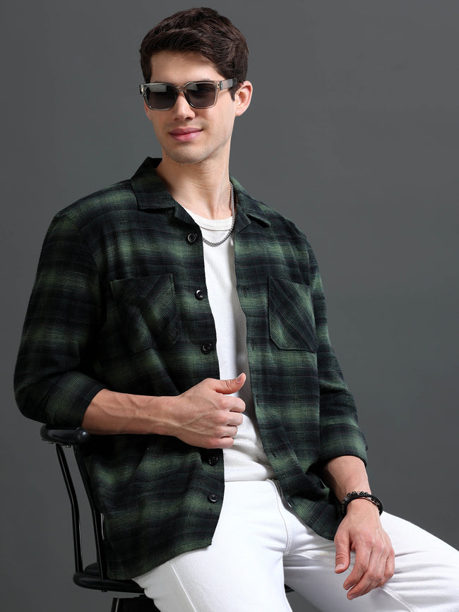 Men Green Flannel Checked Shirt