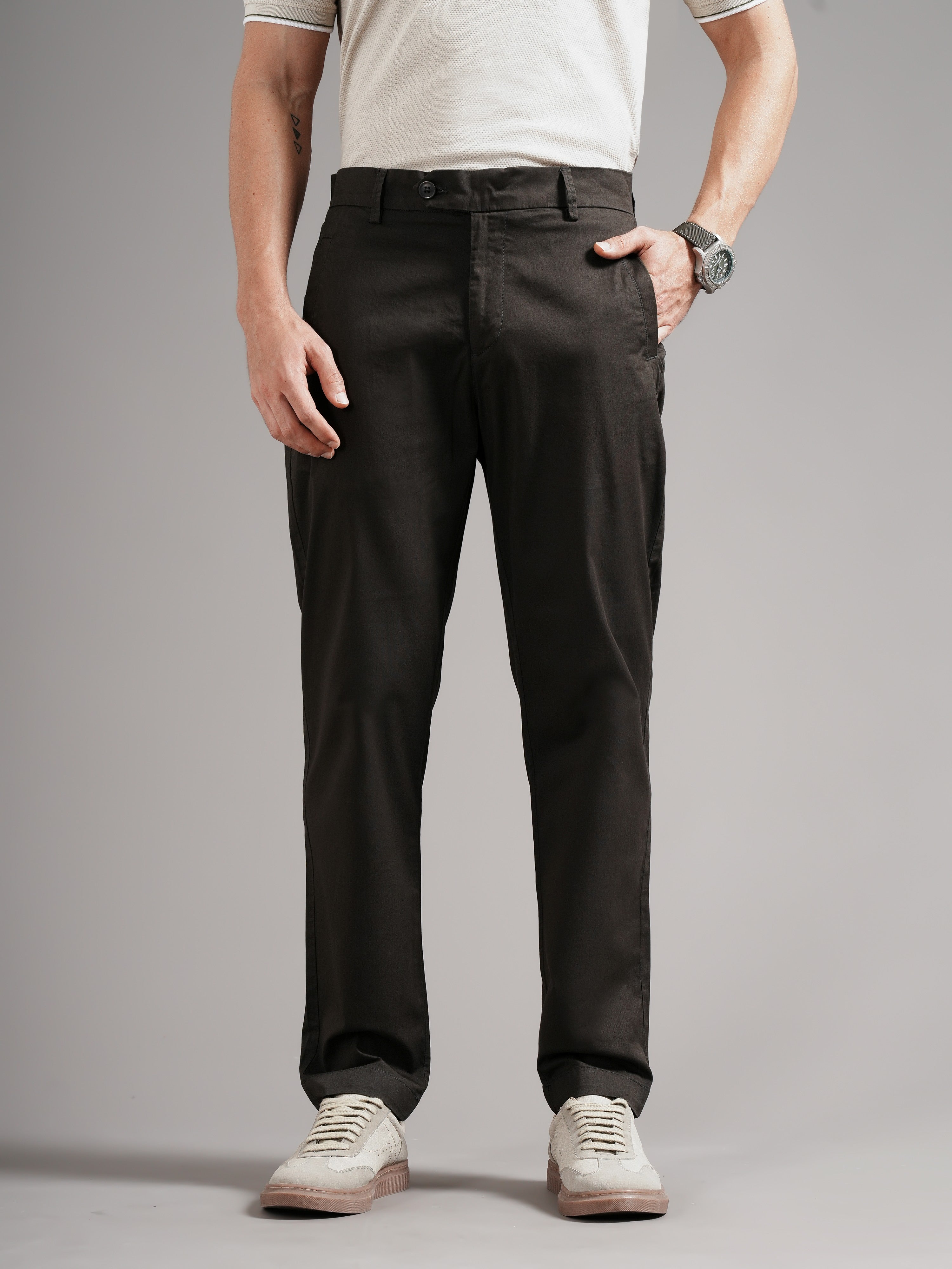 Men Olive Tailored Fit Trousers